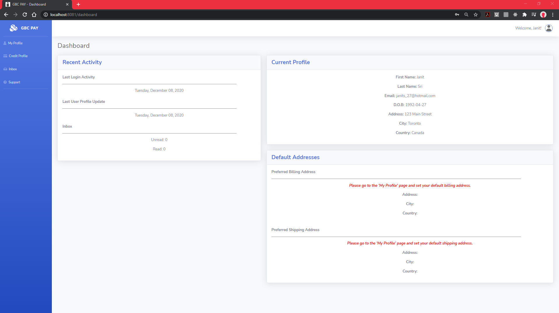 User Home Page Image