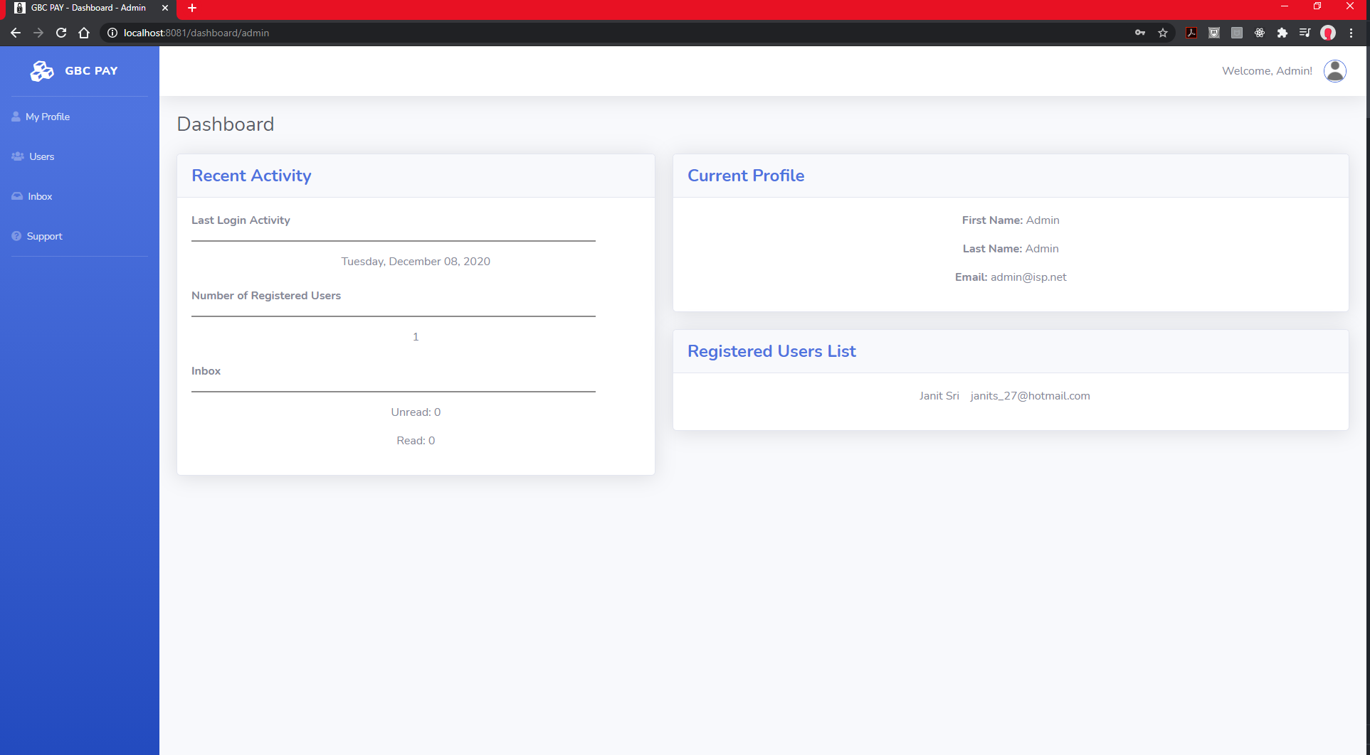 Admin Home Page Image